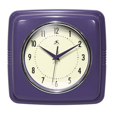 9 Square Retro Wall Clock Purple - Modern Indoor Decor, Kitchen/Home Office