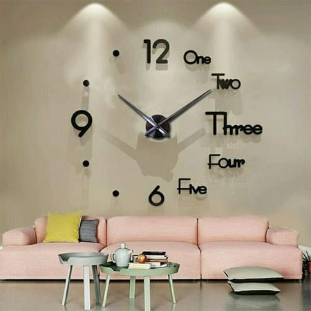 AAOMASSR DIY Wall Clock, 3D Mirror Stickers Large Wall Clock Frameless Modern Design Silent Number Clock for Living Room, Home Decoration Gift