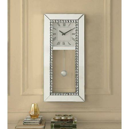 AC00418 - Wall Clock , Mirrored, Faux Ice Cube Crystals - Lotus