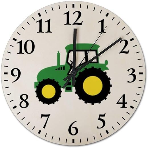 Accurate Silent Non Ticking Battery Operated Wooden Decorative Wall Clock for Office Living Room Bedroom 10 Inches Round Wooden Wall Clock Tractor
