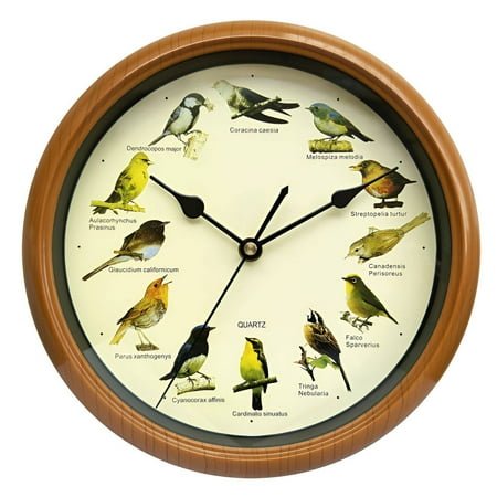 ACDANC Alarm Clock,Bird Chirping Digital Table Clock,High-Quality Movement Large Wall Clock,Brown