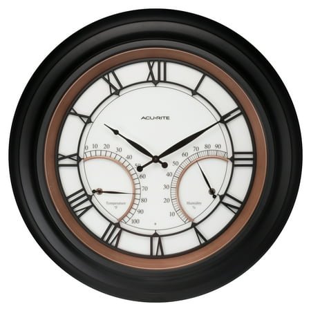 AcuRite 24-Inch, LED-Illuminated Outdoor Wall Clock with Thermometer/Humidity Sensor, Roman Numerals, Metal Frame, and Glass Lens (75022M)