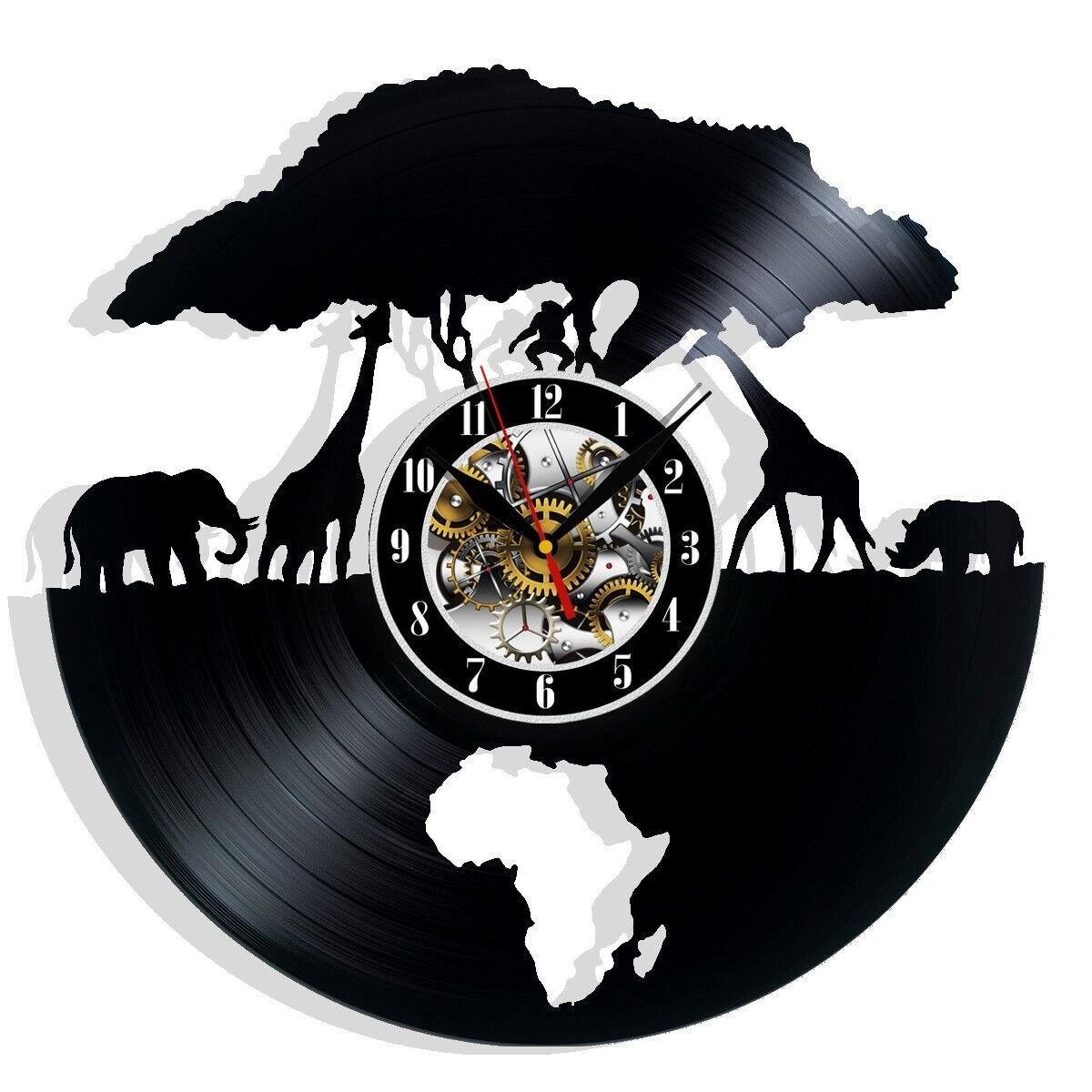 Africa animals Vinyl Wall Clock - Retro Decor - Unique Home Accent Perfect Gift