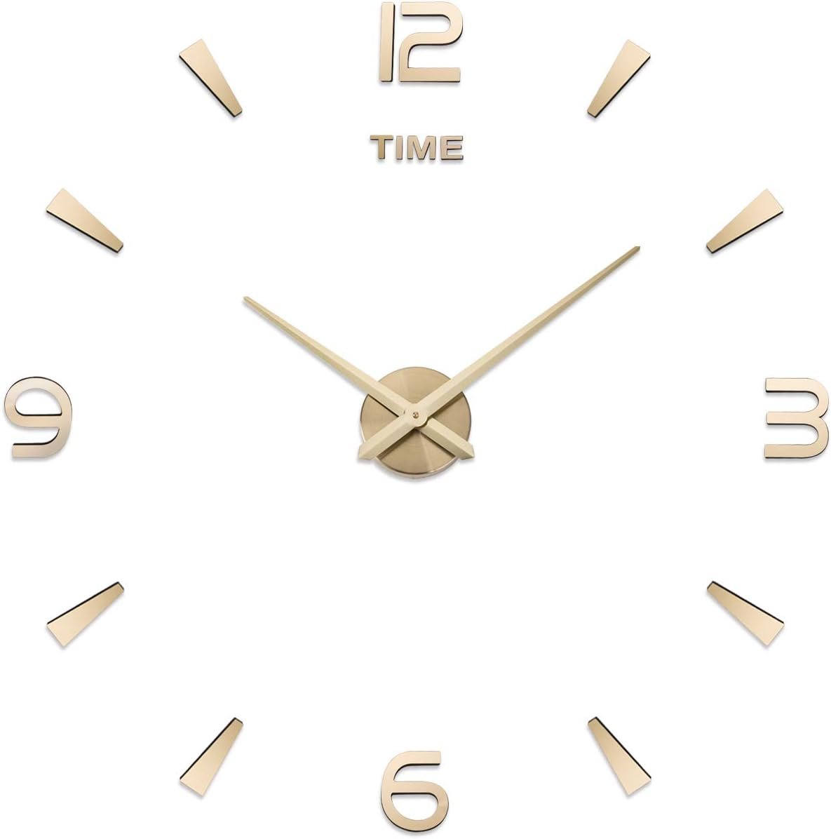 AILILIFE 3D DIY Wall Clock Decor Sticker Mirror Frameless Large DIY Wall Clock Kit for Home Living Room Bedroom Office Decoration (Gold)