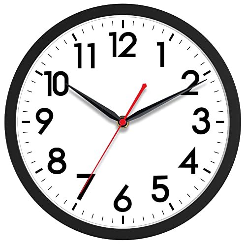 AKCISOT Wall Clock 10 Inch Silent Non-Ticking Modern Clocks Battery Operated - Analog Small Classic for Office, Home, Bathroom, Kitchen, Bedroom, School, Living Room(Black)
