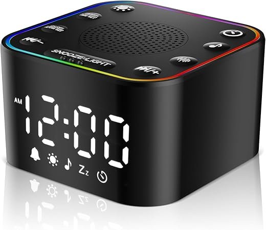Alampan White Noise Sound Machine, Noise Machine with Alarm Clock for Sleeping, RGB Night Light, Digital Clock, Adults, for Bedside, Nightstand, with 30 Soothing Sounds Including Fan, Rain