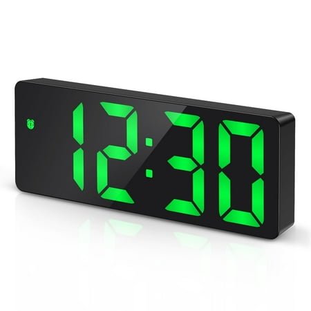 Alarm Clock, AMIR Digital Alarm Clock Temperature Display Brightness Adjustable Voice Control Snooze Function Clock for Kids Elderly Bedroom Living Room Bedsides Green