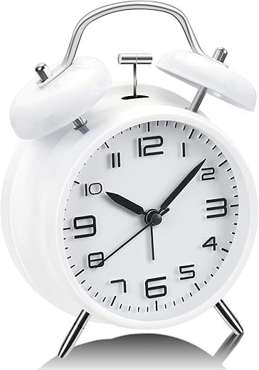 Alarm Clock, Analog Alarm Clock, 4 inches Twin Bell Alarm Clock with Stereoscopic Dial, Easy Set and Night Light Function, Battery Operated Loud Alarm Clock, Back to School, Student Gift