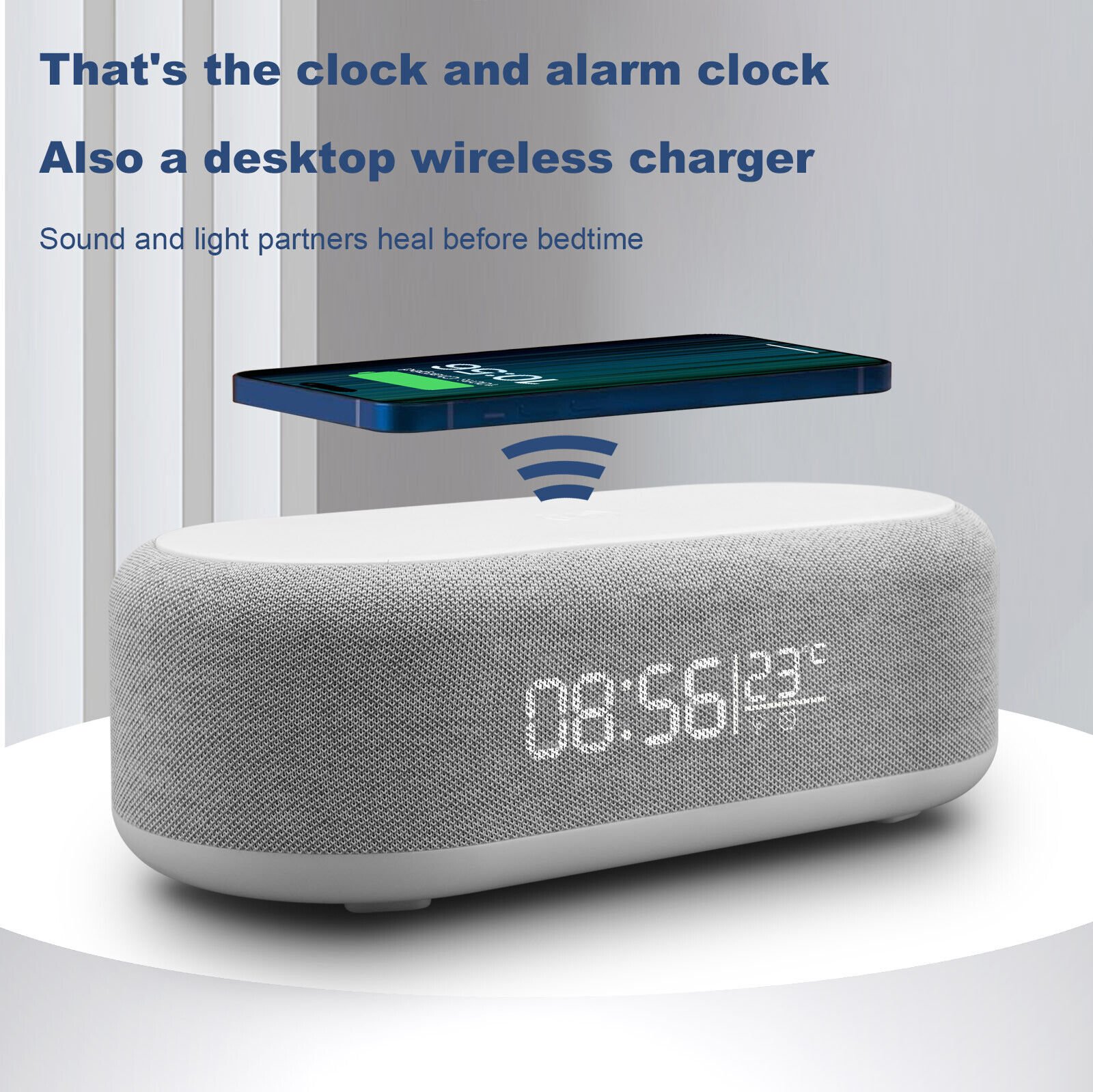 Alarm Clock & Phone Wireless Charger Station 2In1 LED Thermometer For iPhone 15