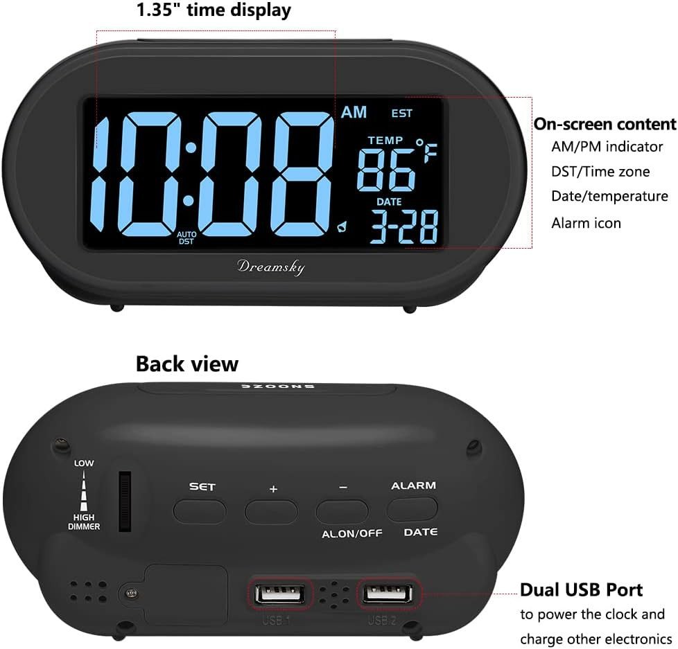 Alarm Clocks for Bedrooms, Auto Set Digital Desk Clock for Bedside Nightstand...