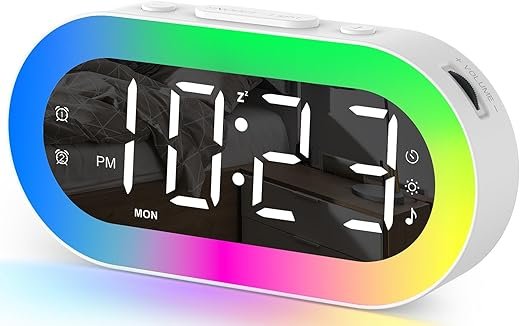 Alarm Clocks for Bedrooms, Color Changing Night Light Alarm Clock for Kids Teens Boys Girls, Loud Alarm Clock with USB Ports, Dimmer, Sound Machine, Customize Alarm, Small Digital Clock for Bedside