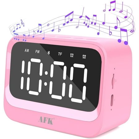 Alarm Clock with Bluetooth Speaker for Bedroom,Loud Digital Clock for Heavy Sleepers Adults, Desk Clocks with Dual Alarms,Large Number,Dimmable,Snooze for Teens Boys Girls,Pink