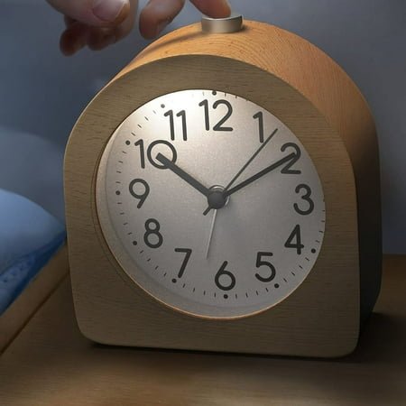 Alarm Clock Without Ticking Retro Wooden Alarm Clock with Dial Alarm Light Quiet T Wood+glass4260