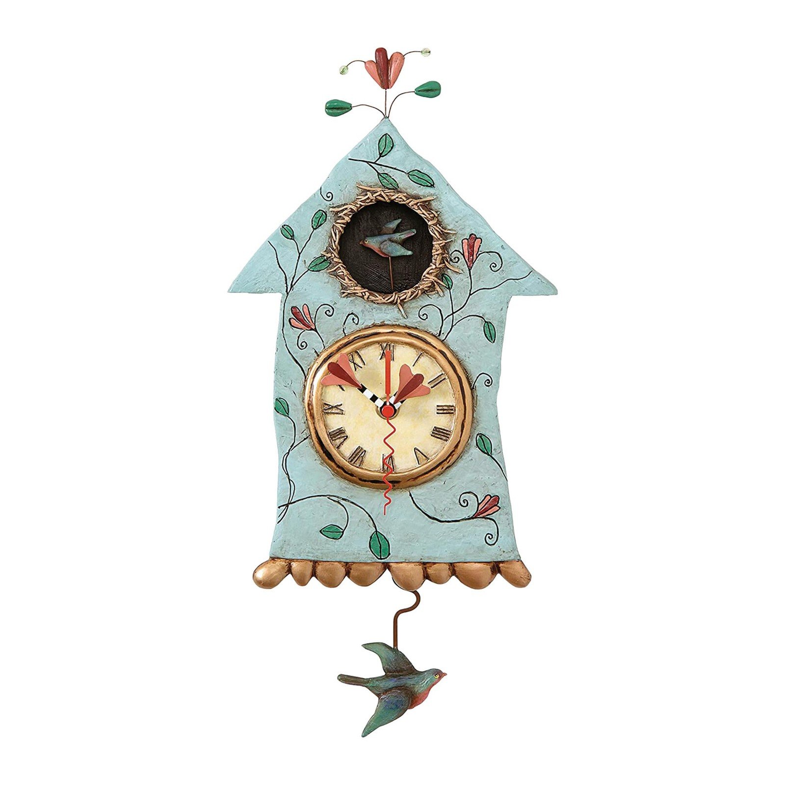 Allen Designs Birdhouse with Flowers Cuckoo Wall Clock - Battery Operated Pen...