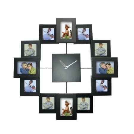 Aluminum Frame Photo Clock with Black Metal Picture Frame for Decor 14 Inch