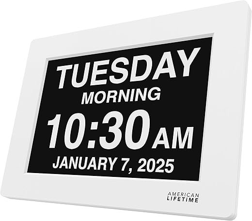 American Lifetime 【New 2025 Dementia Clock Large Digital Clock for Seniors, Alzeimer Clock Large Display with Custom Alarms, Clock with Day & Date for Elderly, Large Number Digital Calendar White