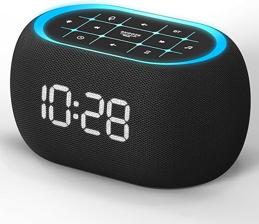 ANJANK Alarm Clock White Noise Sound Machine with Bluetooth Speaker, 21 Soothing Sounds, 7 Night Lights, 0-100% Dimmer/Sleep Timer/Volume Control, Small Design for Kids Adults Sleeping,Bedroom (Black)