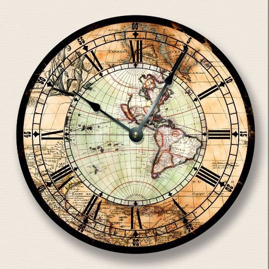ANTIQUE MAP Wall CLOCK - Western Hemisphere - Old World Look - 7013_FTLLC
