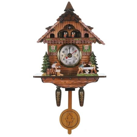 Antique Wooden Cuckoo Clock Traditional Northwest European Auto Swing Pendulum Home Decor Hanging Cuckoo Clock