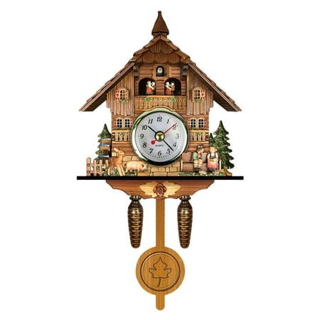Antique Wooden Cuckoo Clock with Auto Swing Bell Pendulum, Perfect as Birdhouse Wall Clock Home Decor