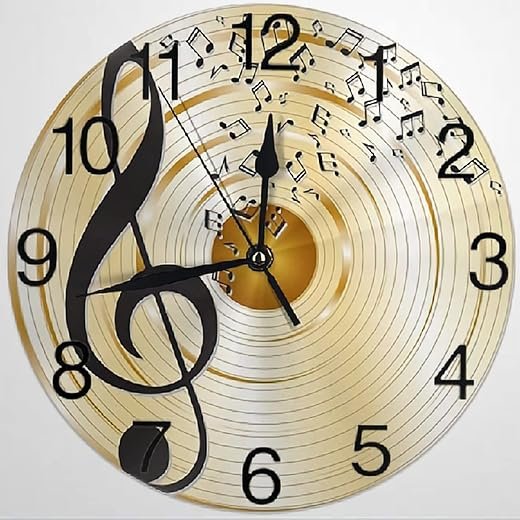 ArogGeld Music Notes Wall Clock Treble Clef Clocks Silent Round Wooden Wall Clock Battery Operated Decorative Hanging Clock for Office Home Decor Wedding Birthday Housewarming Gift, One Size