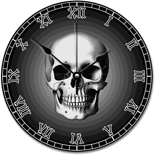 ArogGeld Skull Bones Skeleton Wall Clock 10 Inch Gothic Modern Battery Operated Non-Ticking Vintage Farmhouse Wood Large for Living Room Kitchen Bedroom Decor, Multicolor, (qx554g2fmxfk)