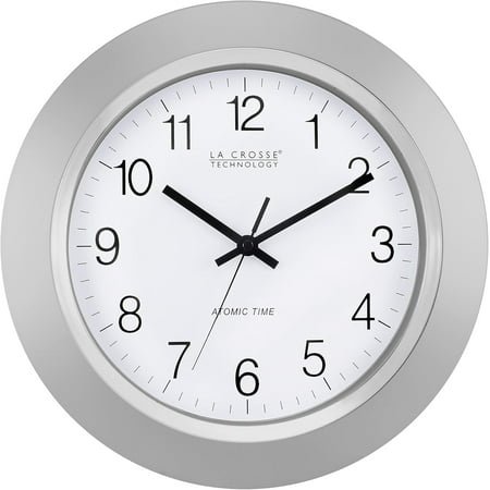 Atomic Analog Wall Clock - 14 Inch Self-Setting Silver, Silent Non-Ticking for Home/Office, Battery Operated Quartz Movement