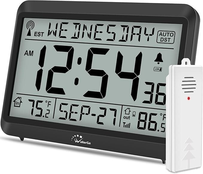 Atomic Clock With Indoor Outdoor Temperature, Self-setting Digital Wall