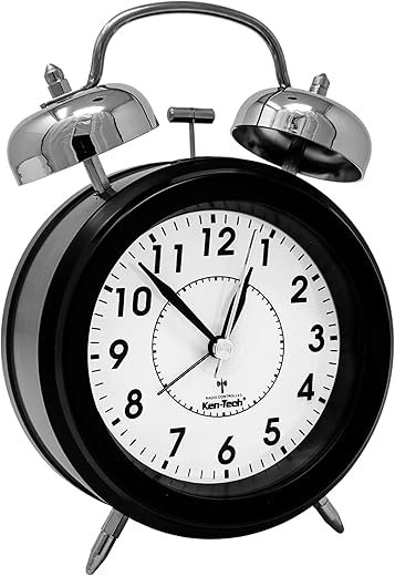Atomic Retro Twin Bell Alarm Clock Alarm Clocks for Bedrooms. Loud Alarm Clock for Heavy Sleepers Perfect for Bedroom, Desk, and Office. Set time Automatically.