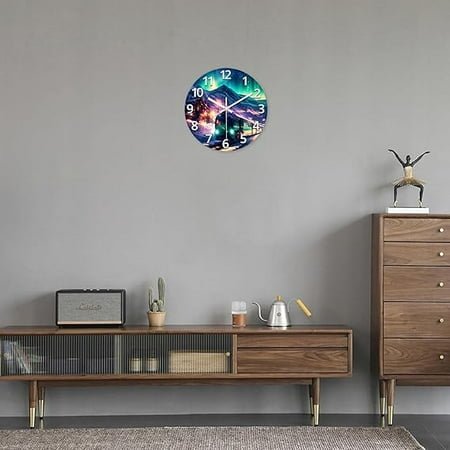 Aurora Glass Battery Wall Clock 12 Inch Snow Mountain Teal Office Clock Analog Modern Round Silent Wall Clock Non Ticking