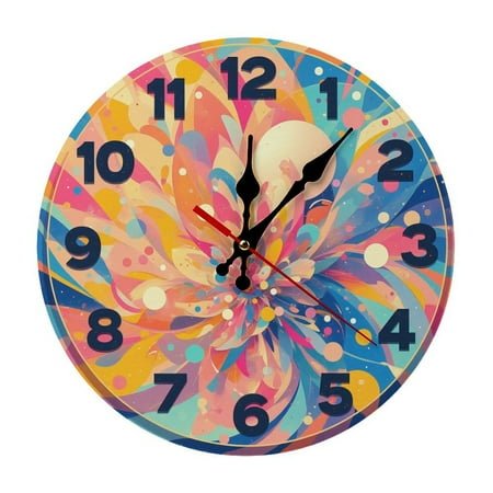 A vibrant, colorful, radial pattern with a burst of bright colors, making the clock a focal point in any room. 9.8 - inch decorative silent wall clock