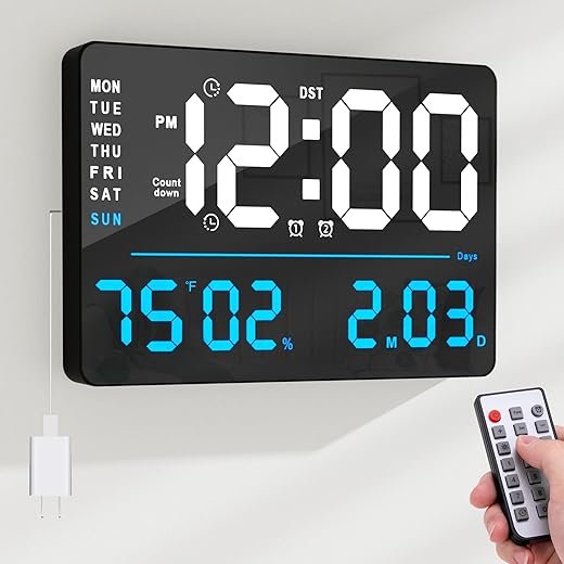 AYRELY® 16 LED Digital Wall Clock with Large Display,Alarm Clock with Digital Calendar for Living Room, Bedroom,Office,Shop,Gym Decor,Seniors,Gift for Elderly (Powered by Plug-in Only)