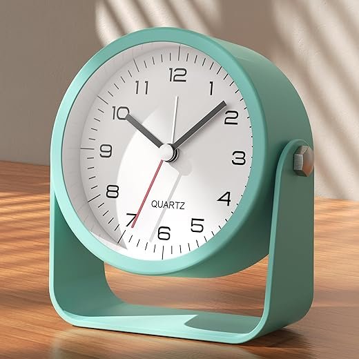 AYRELY® 3.5 Inch Small Analog Alarm Clocks,Battery Operated Desk Clock,Cute Table Clock with Light，Adjustable Angle for Travel,Bedside,Bedroom,Kids,Living Room Decor(Light Blue)