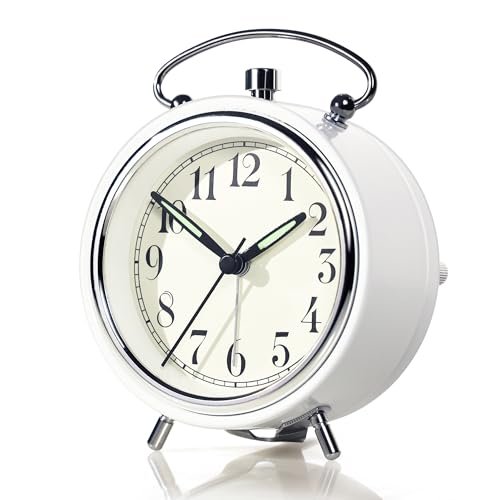 AYRELY® 4 Super Loud Alarm Clock for Heavy Sleepers, Desk Clock with Built-in Metal Bell, Silent Analog Table Clock with Night Light for Bedroom, Bedside, Office, Kitchen (Bright White)