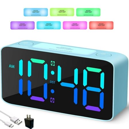 BAKIBO Digital Alarm Clock for Bedroom, Dual Loud Alarms, Large Night Light with 7 Colors,Adjustable Volume,Dimmer,Desk Clock with USB Charger, Ok to Wake Up for Kids,Teens