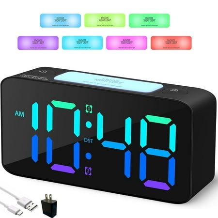 BAKIBO Digital Alarm Clock for Bedroom, Dual Loud Alarms, Large Night Light with 7 Colors,Adjustable Volume,Dimmer,Desk Clock with USB Charger, Ok to Wake Up for Kids,Teens