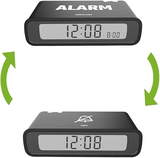 BALDR Digital Alarm Clock - Digital Flip Clock On/Off Reversible LCD Screen, Small Digital Clock Battery Operated with Big Display - White Backlit Alarm Clock for Kids & Heavy Sleepers - Black