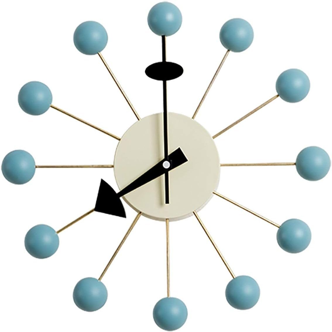 Ball Clock in Blue, Decorative Modern Silent Wall Clocks for Home, Kitchen,Living Room,Office etc., Colorful Wooden Mid Century Retro Design(Full Range Available)