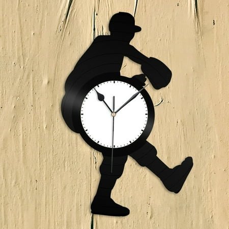 Baseball Pitcher Vinyl Wall Clock Sports Lovers Gift Home Room Office Decoration Vintage Design Office Bar Room Home Decor