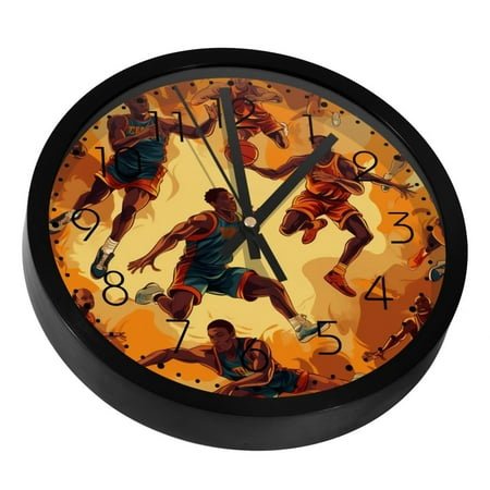 Basketball Players Silent Wall Clock, Non Ticking Battery Operated 9.8 Inch Wall Clocks for Bedroom Kitchen Home Office School Art Decor