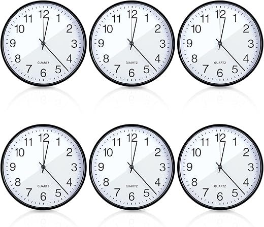 Batiyeer 6 Pcs 6 Pcs Silent Wall Clock Bulk 10 Inch Non Ticking Modern Wall Clocks Battery Operated for Classroom Home Office Kitchen School Living Room Decor (Black)