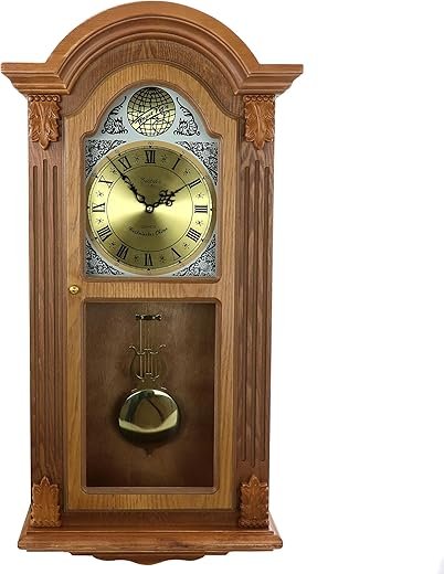 Bedford Clock Collection Honey Oak Chiming Pendulum Wall Clock