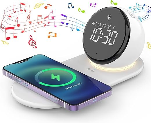 Bedside Clock for Heavy Sleepers Adults, Digital LED Alarm Clock 15W Fast Wireless Charging Station for iPh0ne/Samsung Ga1axy, 3 Level Dimmer, USB Charging Port, Sleep Timer for Bedroom Desk