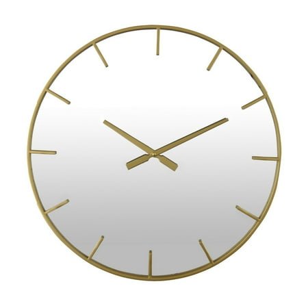 Benjara Round Wall Clock with Mirror Finished Face, 24 Inch Gold Metal Frame