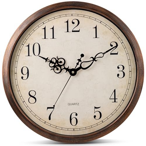 Bernhard Products Vintage Brown Wall Clock Silent Non Ticking 18 Inch Extra Large Quality Quartz Battery Operated Round Decorative Easy to Read for Home Kitchen Living/Dining Room Bedroom Office