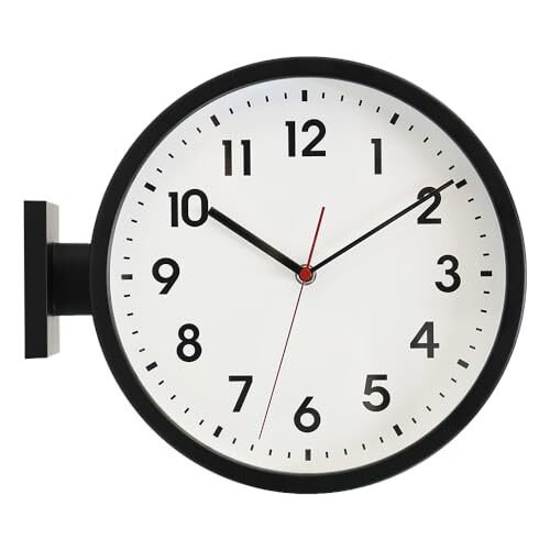 BESTIME 66296A Black Frame Double Sided Aluminum Wall Clock.Simple Design,Classi