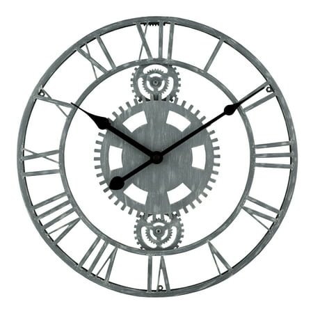 Better Homes and Gardens Quartz 14 Gray Industrial Gears Metal Analog Quartz Clock