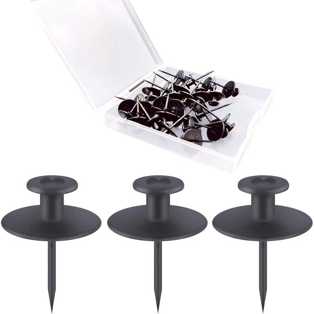 Black Double Headed Thumb Tacks Picture Hangers Wall Hooks 30-Pieces Renter Friendly...