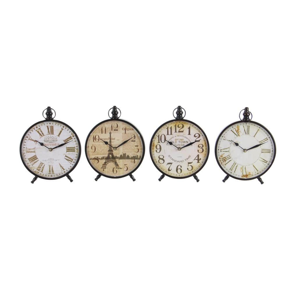 Black Metal Vintage Analog Tabletop Clock (Set of 4)