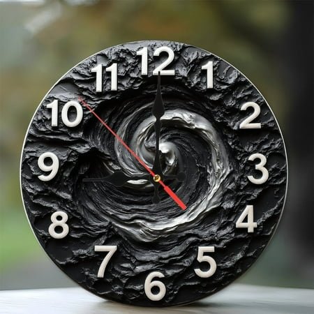Black Silver Swirl Wall Clock Home Decor 10-Inch Silent Wooden Wall Clock, Battery Operated (AA Batteries Not Included), Artistic Home Decor